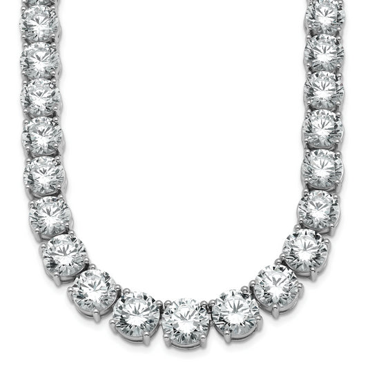 14K White Gold 100 3/4 Carat Lab Grown Diamond Vs+ F+ Complete Round 20 Inch Graduated Tennis Necklace
