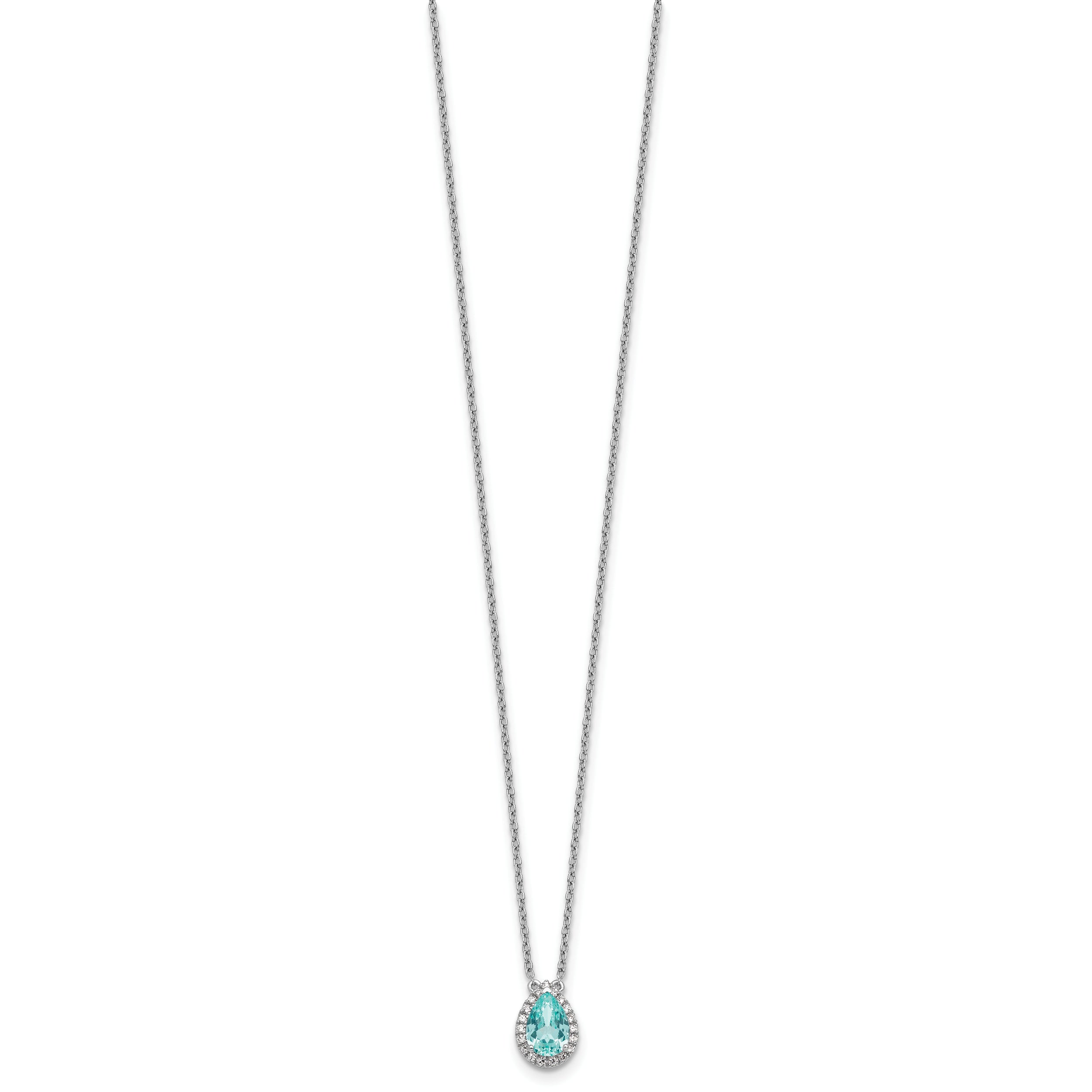 Pure Serenity 14k White Gold 1/6 Ct. Lab Grown Diamond VS/SI+ G+ and Lab Created Paraiba 18 inch Oval Halo Pendant Necklace