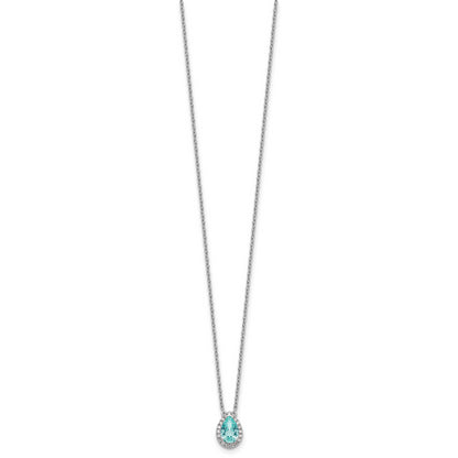 Pure Serenity 14k White Gold 1/6 Ct. Lab Grown Diamond VS/SI+ G+ and Lab Created Paraiba 18 inch Oval Halo Pendant Necklace