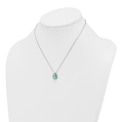 Pure Serenity 14k White Gold 1/4 Ct. Lab Grown Diamond VS/SI+ G+ and Lab Created Paraiba 18 inch Oval Halo Pendant Necklace