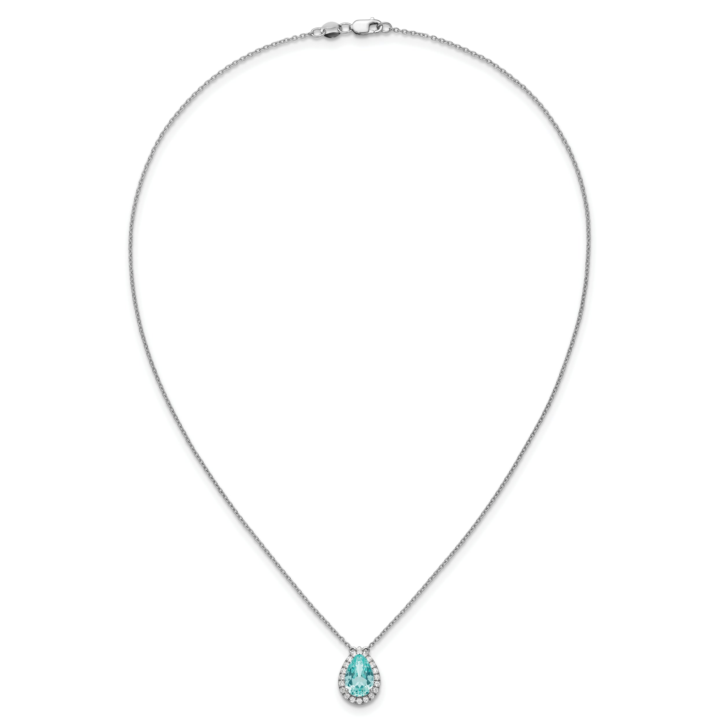 Pure Serenity 14k White Gold 1/4 Ct. Lab Grown Diamond VS/SI+ G+ and Lab Created Paraiba 18 inch Oval Halo Pendant Necklace