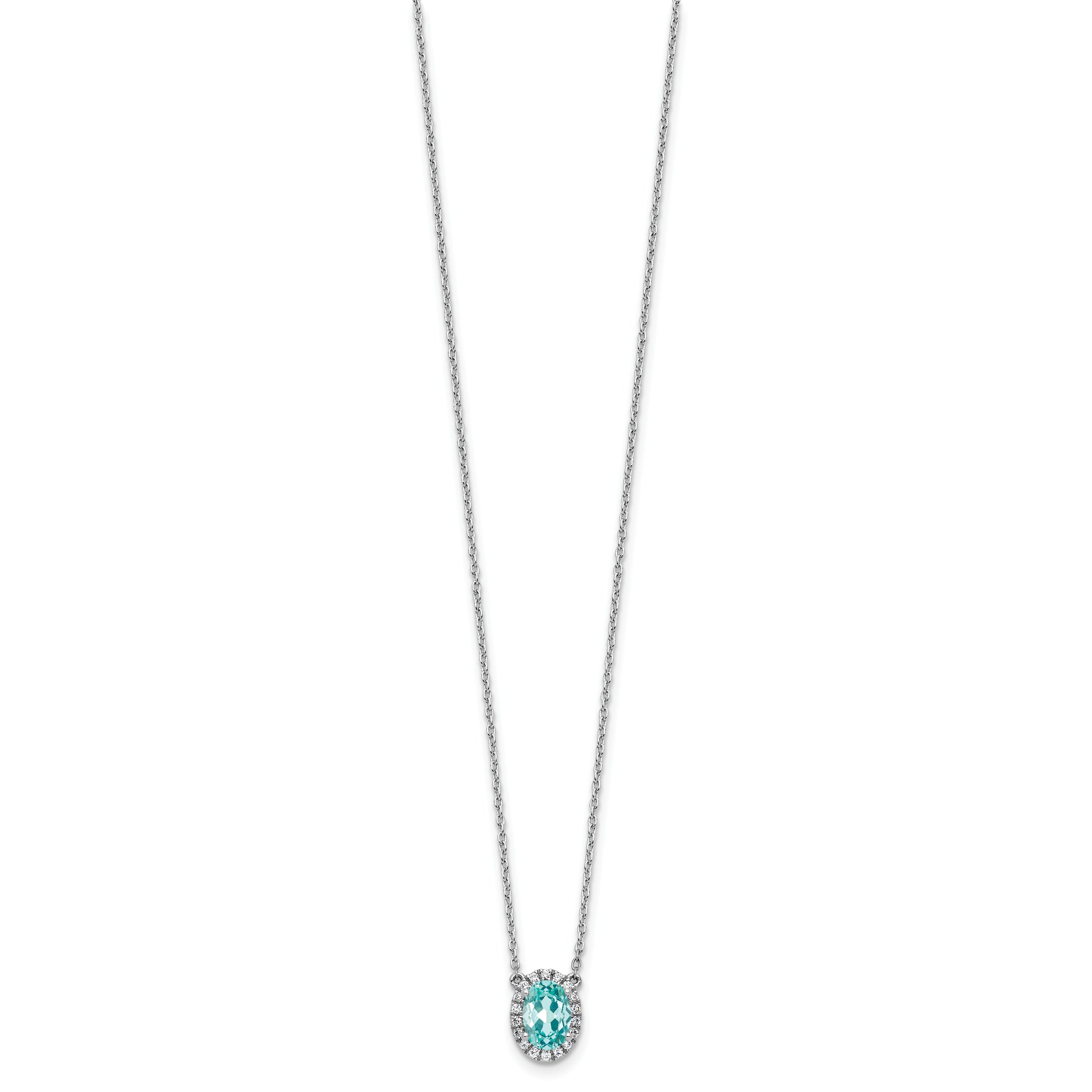 Pure Serenity 14k White Gold 1/8 Ct. Lab Grown Diamond VS/SI+ G+ and Lab Created Paraiba 18 inch Oval Halo Pendant Necklace