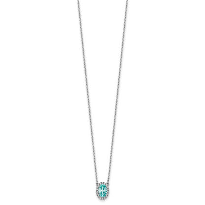 Pure Serenity 14k White Gold 1/8 Ct. Lab Grown Diamond VS/SI+ G+ and Lab Created Paraiba 18 inch Oval Halo Pendant Necklace