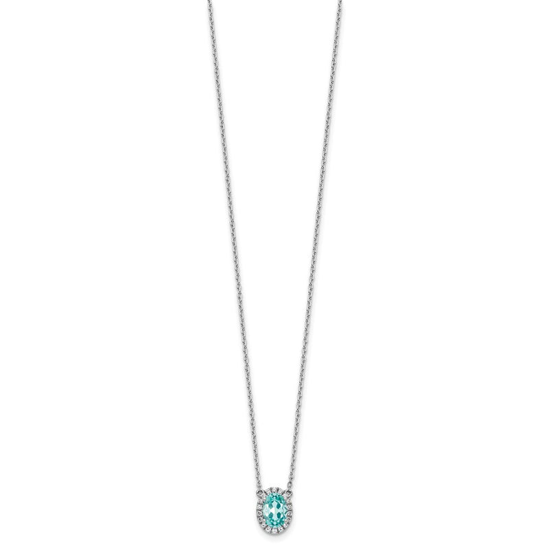 Pure Serenity 14k White Gold 1/8 Ct. Lab Grown Diamond VS/SI+ G+ and Lab Created Paraiba 18 inch Oval Halo Pendant Necklace