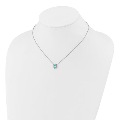 Pure Serenity 14k White Gold 1/8 Ct. Lab Grown Diamond VS/SI+ G+ and Lab Created Paraiba 18 inch Oval Halo Pendant Necklace