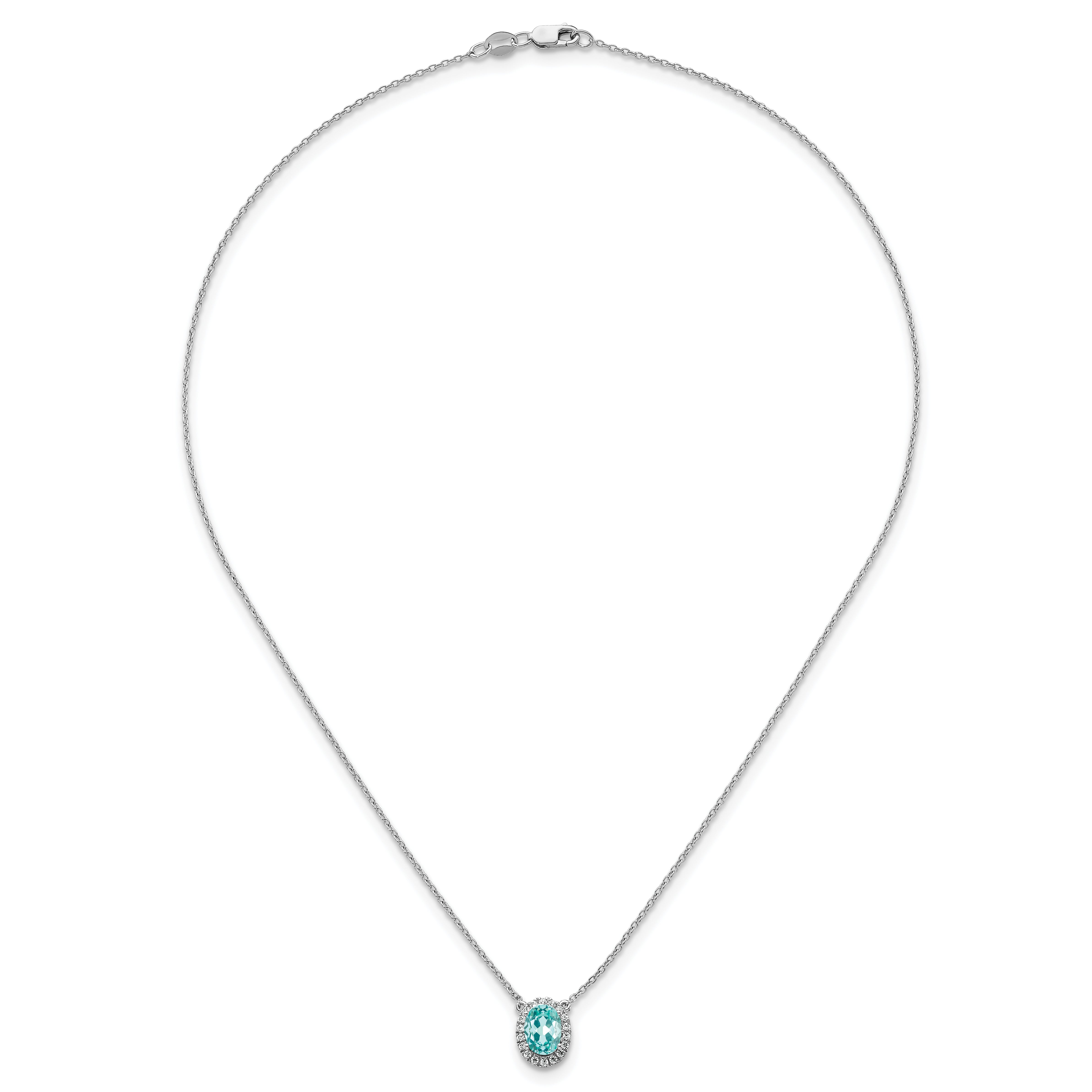 Pure Serenity 14k White Gold 1/8 Ct. Lab Grown Diamond VS/SI+ G+ and Lab Created Paraiba 18 inch Oval Halo Pendant Necklace