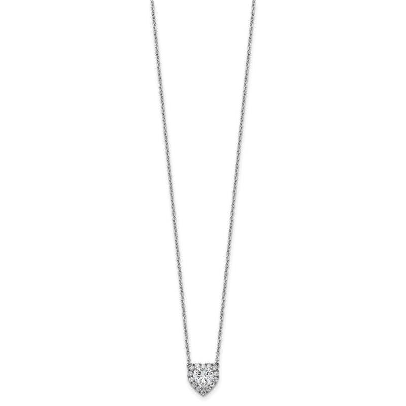 14k White Gold 1 1/5 Ct. Lab Grown Diamond VS/SI+ G+ 18 inch Halo Heart Necklace