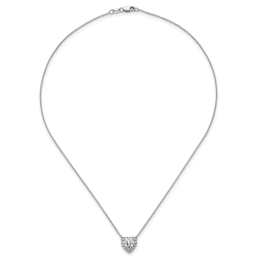 14k White Gold 1 1/5 Ct. Lab Grown Diamond VS/SI+ G+ 18 inch Halo Heart Necklace