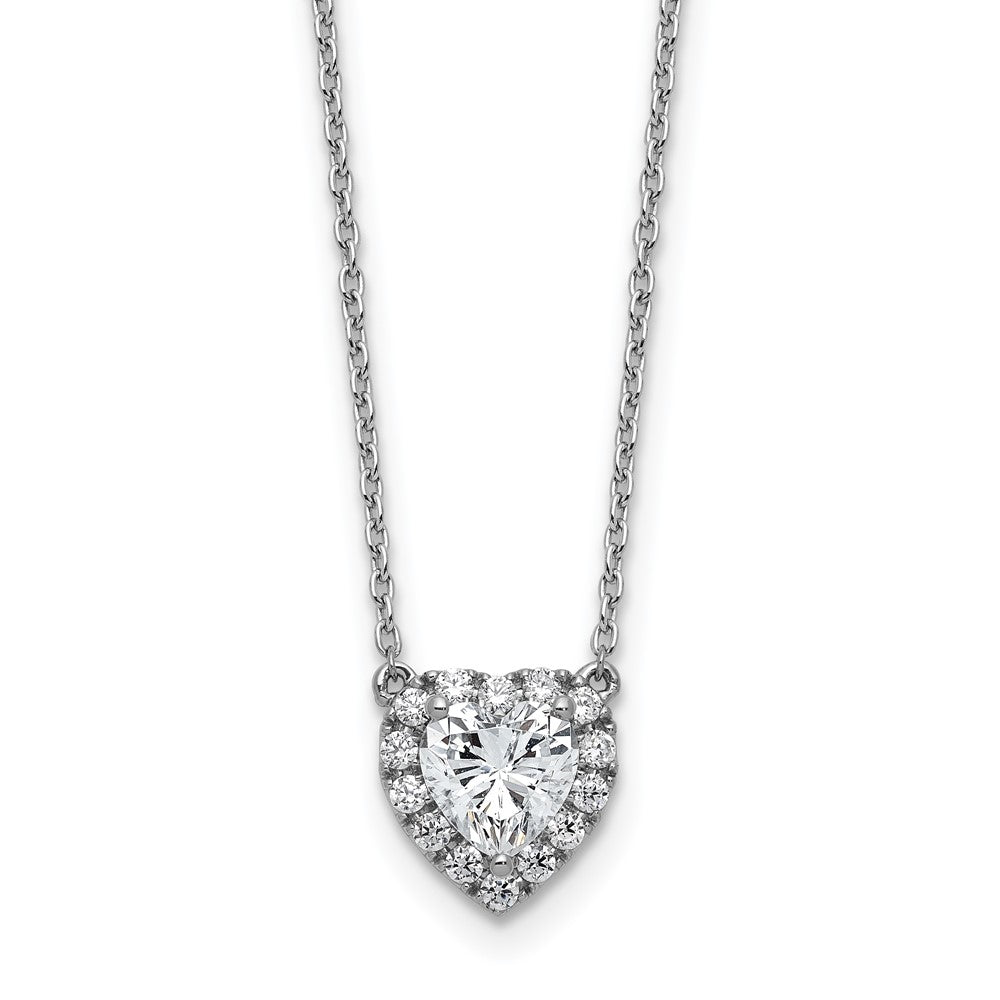 14k White Gold 1 1/5 Ct. Lab Grown Diamond VS/SI+ G+ 18 inch Halo Heart Necklace