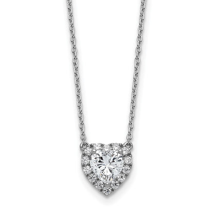 14k White Gold 1 1/5 Ct. Lab Grown Diamond VS/SI+ G+ 18 inch Halo Heart Necklace