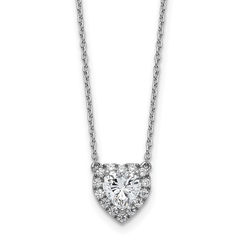 14k White Gold 1 1/5 Ct. Lab Grown Diamond VS/SI+ G+ 18 inch Halo Heart Necklace