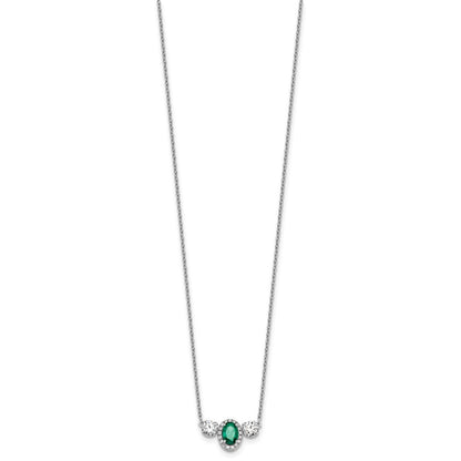 14k White Gold 1 1/8 Ct. Lab Grown Diamond VS/SI+ G+ and Created Emerald Three Stone 16 inch Necklace