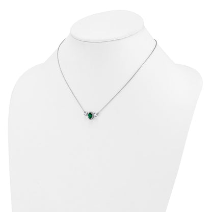 14k White Gold 1 1/8 Ct. Lab Grown Diamond VS/SI+ G+ and Created Emerald Three Stone 16 inch Necklace