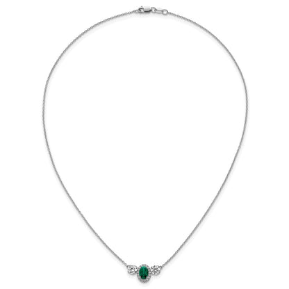 14k White Gold 1 1/8 Ct. Lab Grown Diamond VS/SI+ G+ and Created Emerald Three Stone 16 inch Necklace