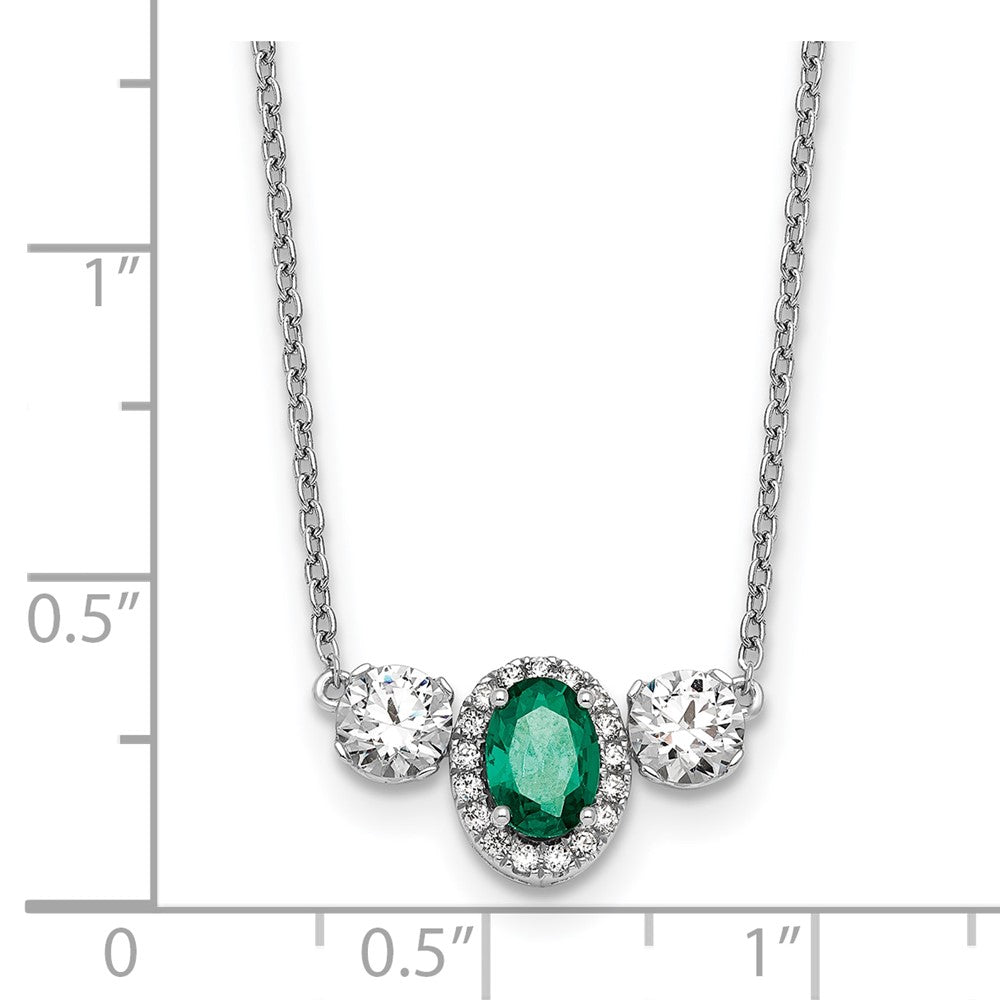 14k White Gold 1 1/8 Ct. Lab Grown Diamond VS/SI+ G+ and Created Emerald Three Stone 16 inch Necklace