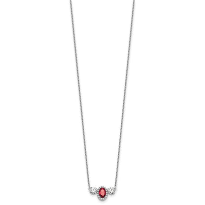 14k White Gold 1 1/8 Ct. Lab Grown Diamond VS/SI+ G+ and Created Ruby Three Stone 16 inch Necklace