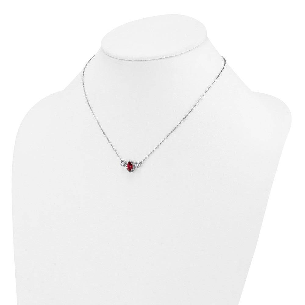 14k White Gold 1 1/8 Ct. Lab Grown Diamond VS/SI+ G+ and Created Ruby Three Stone 16 inch Necklace