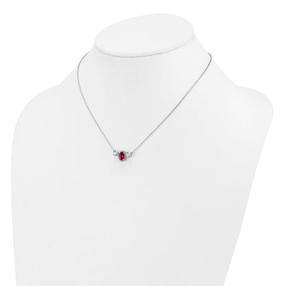 14k White Gold 1 1/8 Ct. Lab Grown Diamond VS/SI+ G+ and Created Ruby Three Stone 16 inch Necklace