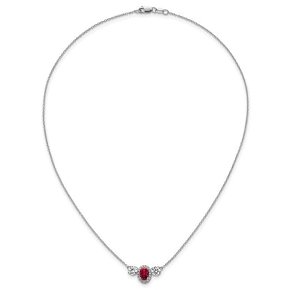 14k White Gold 1 1/8 Ct. Lab Grown Diamond VS/SI+ G+ and Created Ruby Three Stone 16 inch Necklace
