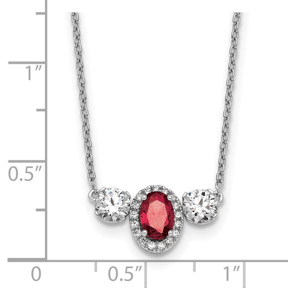 14k White Gold 1 1/8 Ct. Lab Grown Diamond VS/SI+ G+ and Created Ruby Three Stone 16 inch Necklace