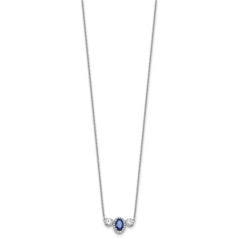 14k White Gold 1 1/8 Ct. Lab Grown Diamond VS/SI+ G+ and Created Sapphire Three Stone 16 inch Necklace