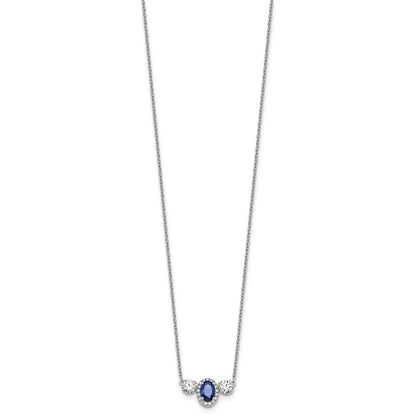 14k White Gold 1 1/8 Ct. Lab Grown Diamond VS/SI+ G+ and Created Sapphire Three Stone 16 inch Necklace