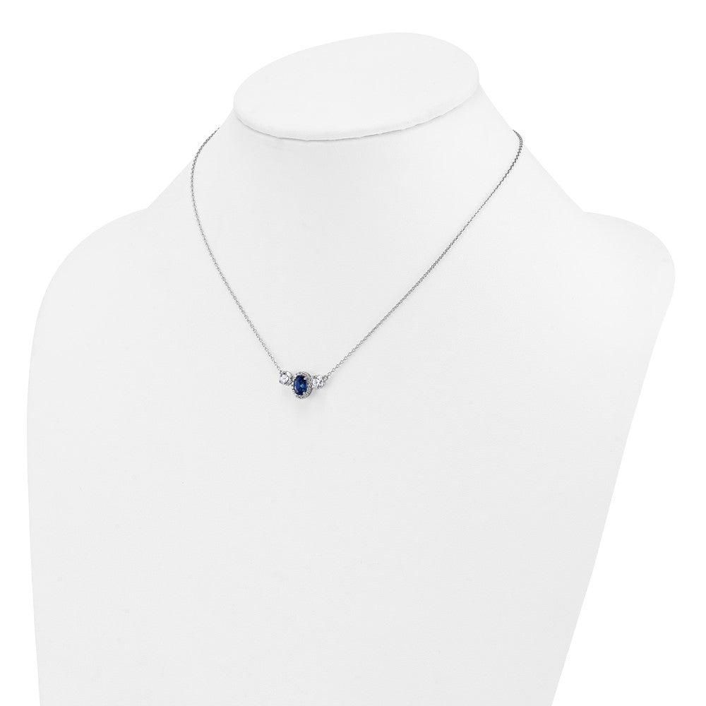 14k White Gold 1 1/8 Ct. Lab Grown Diamond VS/SI+ G+ and Created Sapphire Three Stone 16 inch Necklace