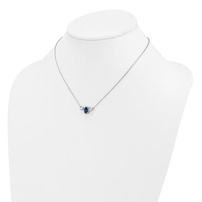 14k White Gold 1 1/8 Ct. Lab Grown Diamond VS/SI+ G+ and Created Sapphire Three Stone 16 inch Necklace