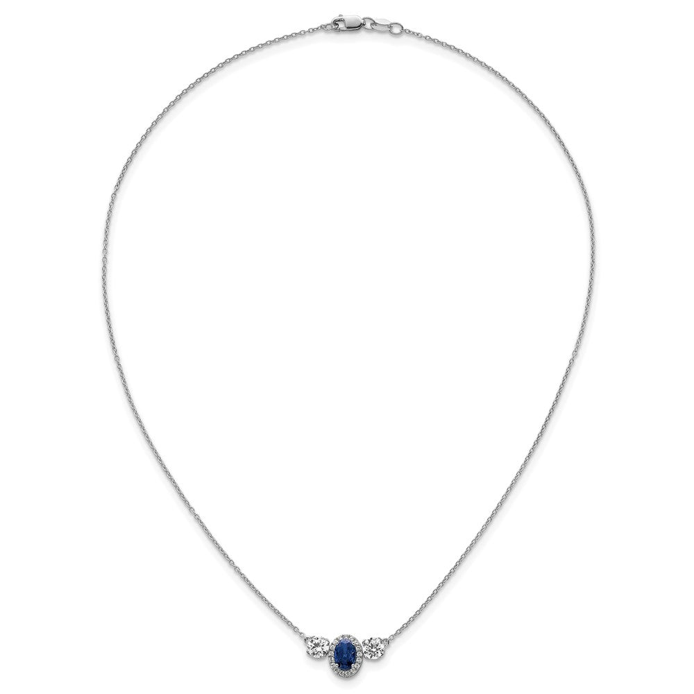 14k White Gold 1 1/8 Ct. Lab Grown Diamond VS/SI+ G+ and Created Sapphire Three Stone 16 inch Necklace