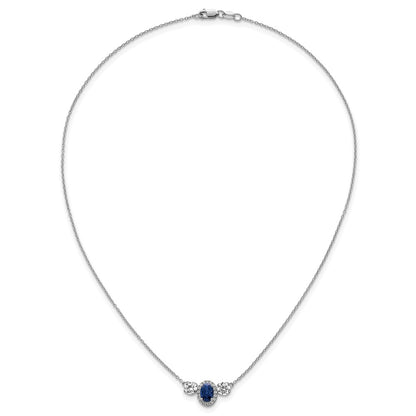 14k White Gold 1 1/8 Ct. Lab Grown Diamond VS/SI+ G+ and Created Sapphire Three Stone 16 inch Necklace
