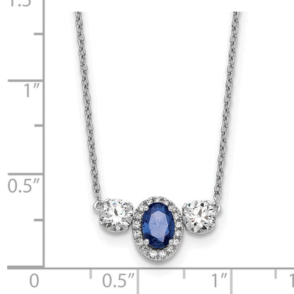 14k White Gold 1 1/8 Ct. Lab Grown Diamond VS/SI+ G+ and Created Sapphire Three Stone 16 inch Necklace