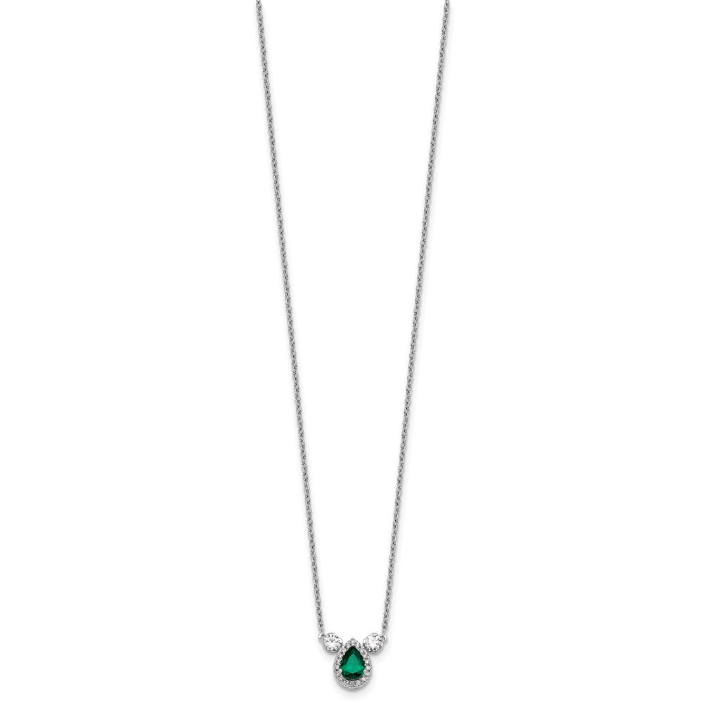 14k White Gold 1/2 Ct. Lab Grown Diamond VS/SI+ G+ and Created Emerald Three Stone 16 inch Necklace