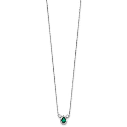 14k White Gold 1/2 Ct. Lab Grown Diamond VS/SI+ G+ and Created Emerald Three Stone 16 inch Necklace