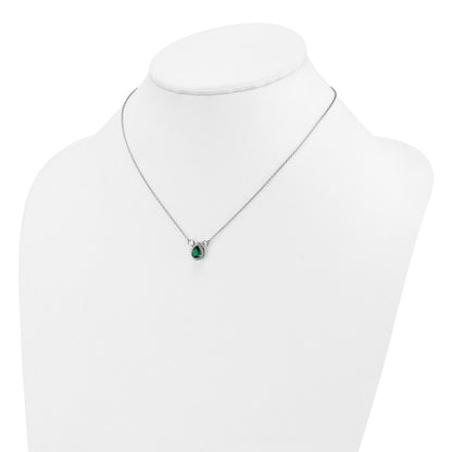 14k White Gold 1/2 Ct. Lab Grown Diamond VS/SI+ G+ and Created Emerald Three Stone 16 inch Necklace