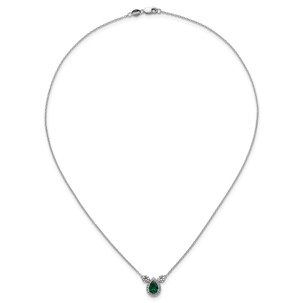 14k White Gold 1/2 Ct. Lab Grown Diamond VS/SI+ G+ and Created Emerald Three Stone 16 inch Necklace