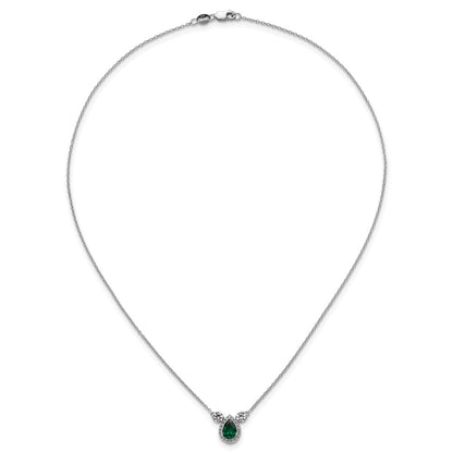 14k White Gold 1/2 Ct. Lab Grown Diamond VS/SI+ G+ and Created Emerald Three Stone 16 inch Necklace