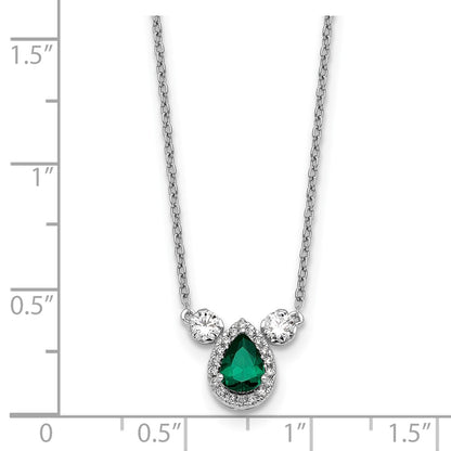 14k White Gold 1/2 Ct. Lab Grown Diamond VS/SI+ G+ and Created Emerald Three Stone 16 inch Necklace