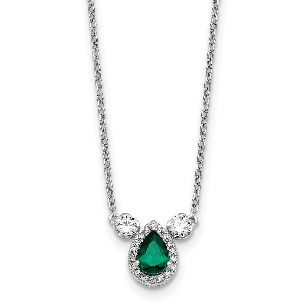 14k White Gold 1/2 Ct. Lab Grown Diamond VS/SI+ G+ and Created Emerald Three Stone 16 inch Necklace