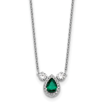 14k White Gold 1/2 Ct. Lab Grown Diamond VS/SI+ G+ and Created Emerald Three Stone 16 inch Necklace