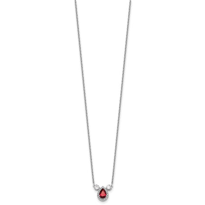 14k White Gold 1/2 Ct. Lab Grown Diamond VS/SI+ G+ and Created Ruby Three Stone 16 inch Necklace