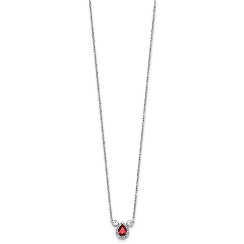 14k White Gold 1/2 Ct. Lab Grown Diamond VS/SI+ G+ and Created Ruby Three Stone 16 inch Necklace