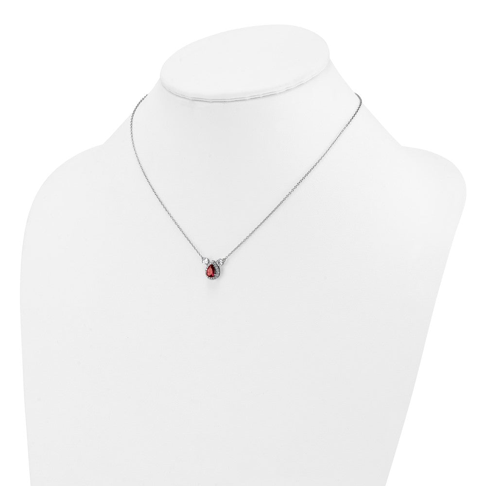 14k White Gold 1/2 Ct. Lab Grown Diamond VS/SI+ G+ and Created Ruby Three Stone 16 inch Necklace