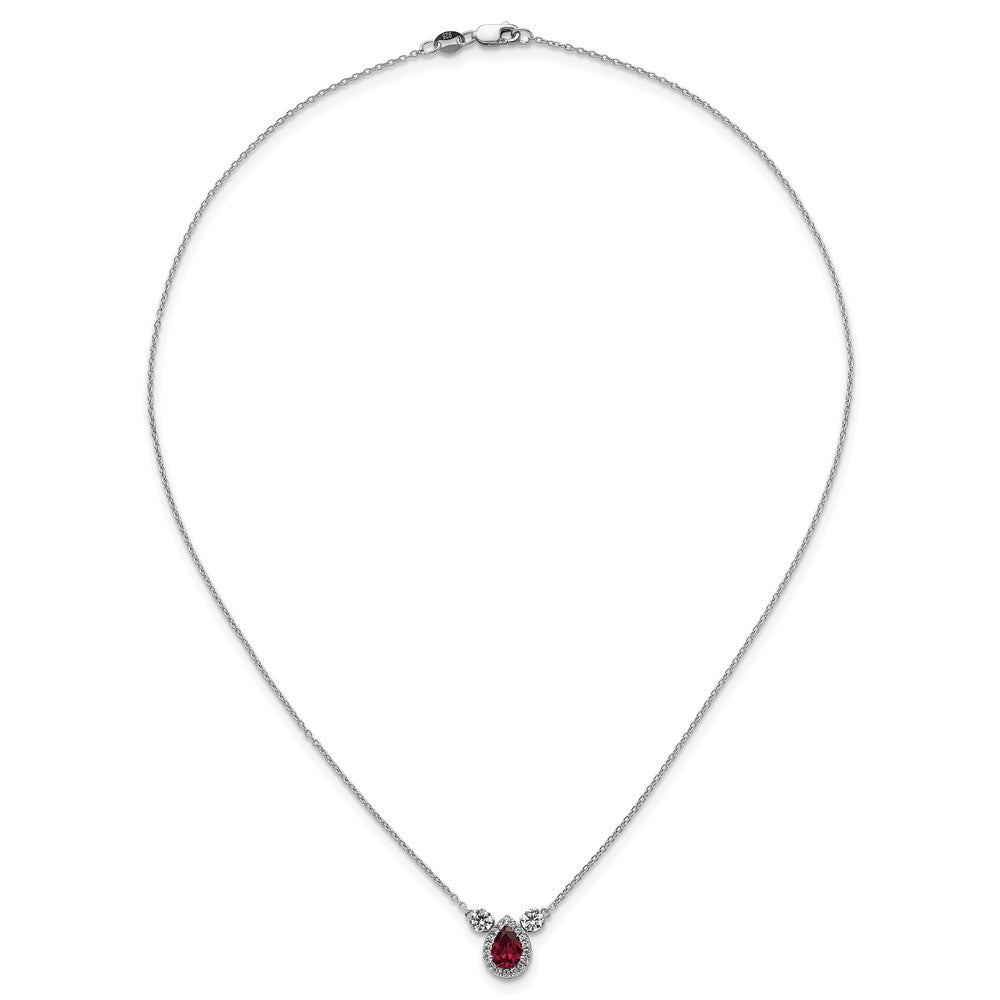 14k White Gold 1/2 Ct. Lab Grown Diamond VS/SI+ G+ and Created Ruby Three Stone 16 inch Necklace