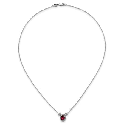 14k White Gold 1/2 Ct. Lab Grown Diamond VS/SI+ G+ and Created Ruby Three Stone 16 inch Necklace
