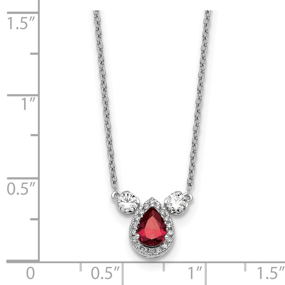 14k White Gold 1/2 Ct. Lab Grown Diamond VS/SI+ G+ and Created Ruby Three Stone 16 inch Necklace