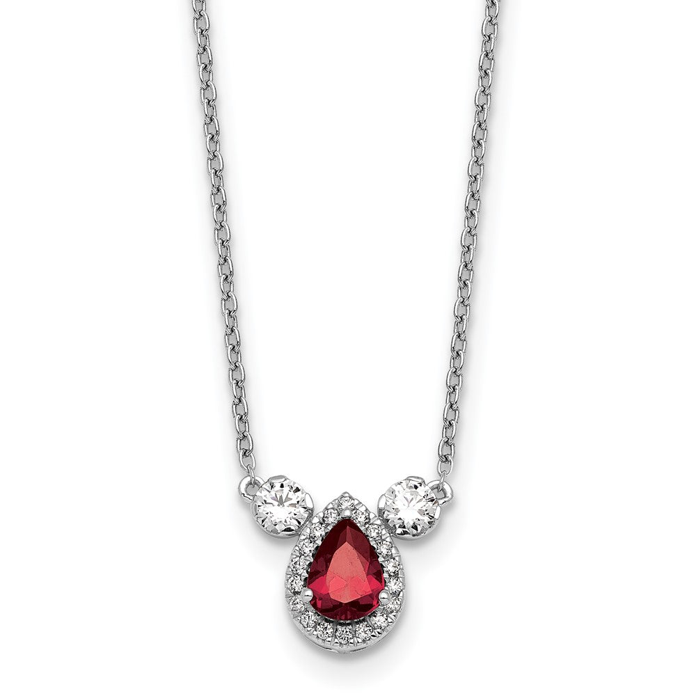 14k White Gold 1/2 Ct. Lab Grown Diamond VS/SI+ G+ and Created Ruby Three Stone 16 inch Necklace