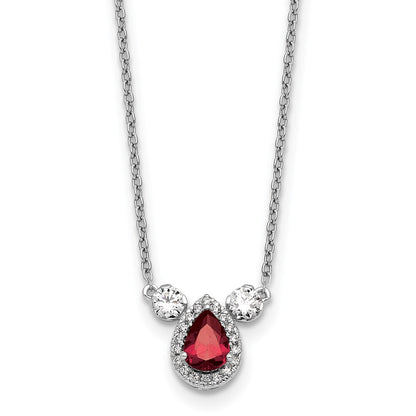 14k White Gold 1/2 Ct. Lab Grown Diamond VS/SI+ G+ and Created Ruby Three Stone 16 inch Necklace