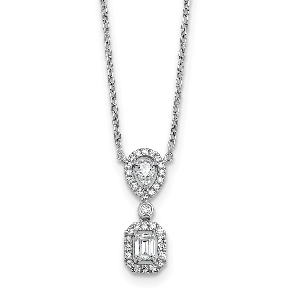 14k White Gold 1/2 Ct. Lab Grown Diamond VS/SI+ G+ 18 inch Two Stone Halo Necklace