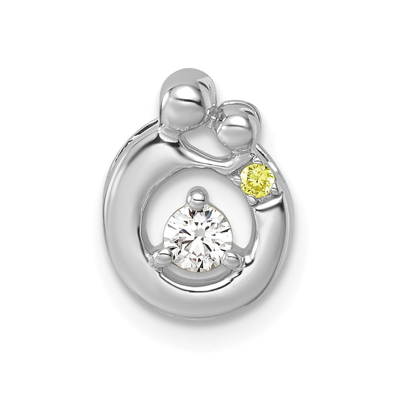 14K White Gold Wg 1 Synthetic Birthstone and Dia. Mother/child Chain Slide