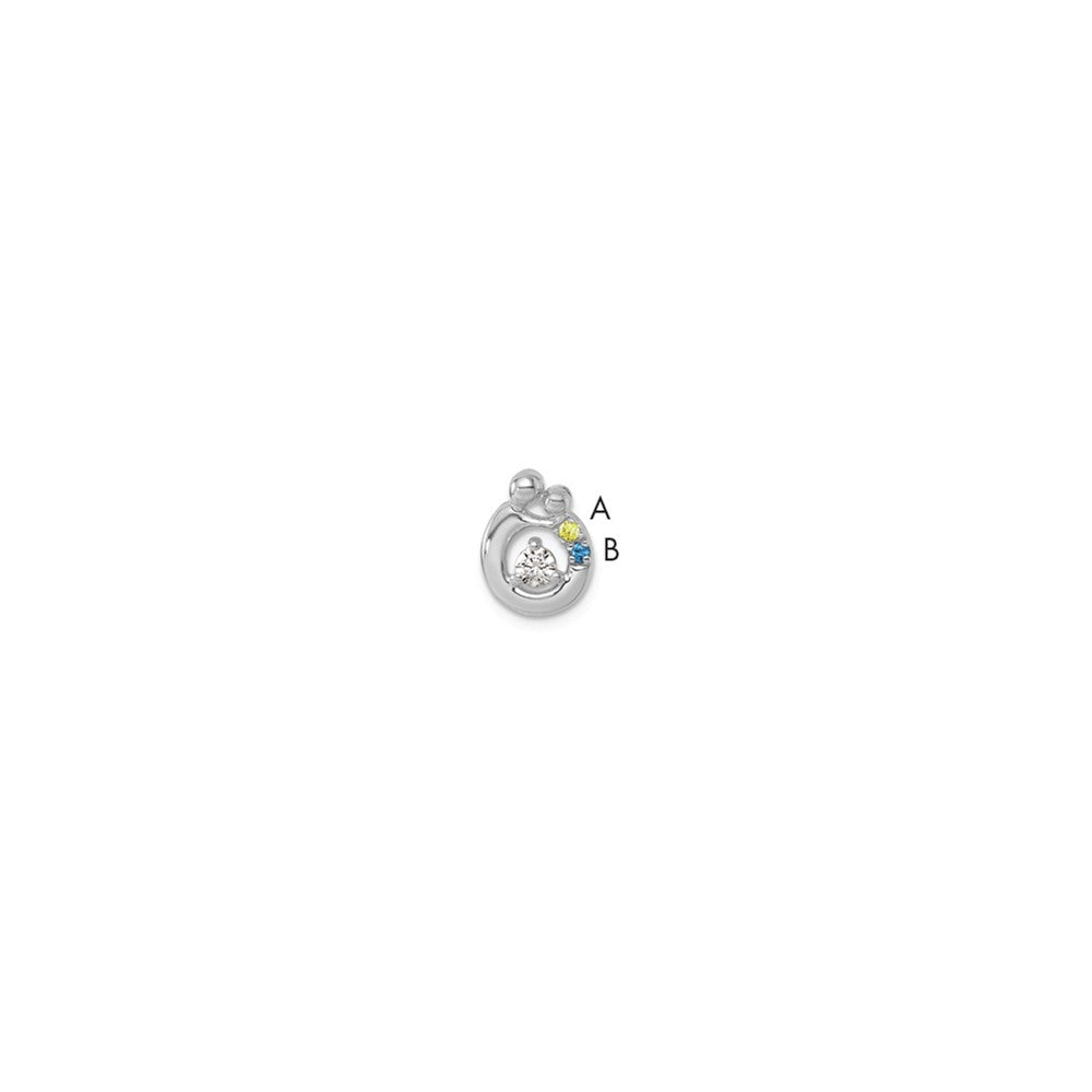 14K White Gold Wg 2 Synthetic Birthstone and Dia. Mother/child Chain Slide